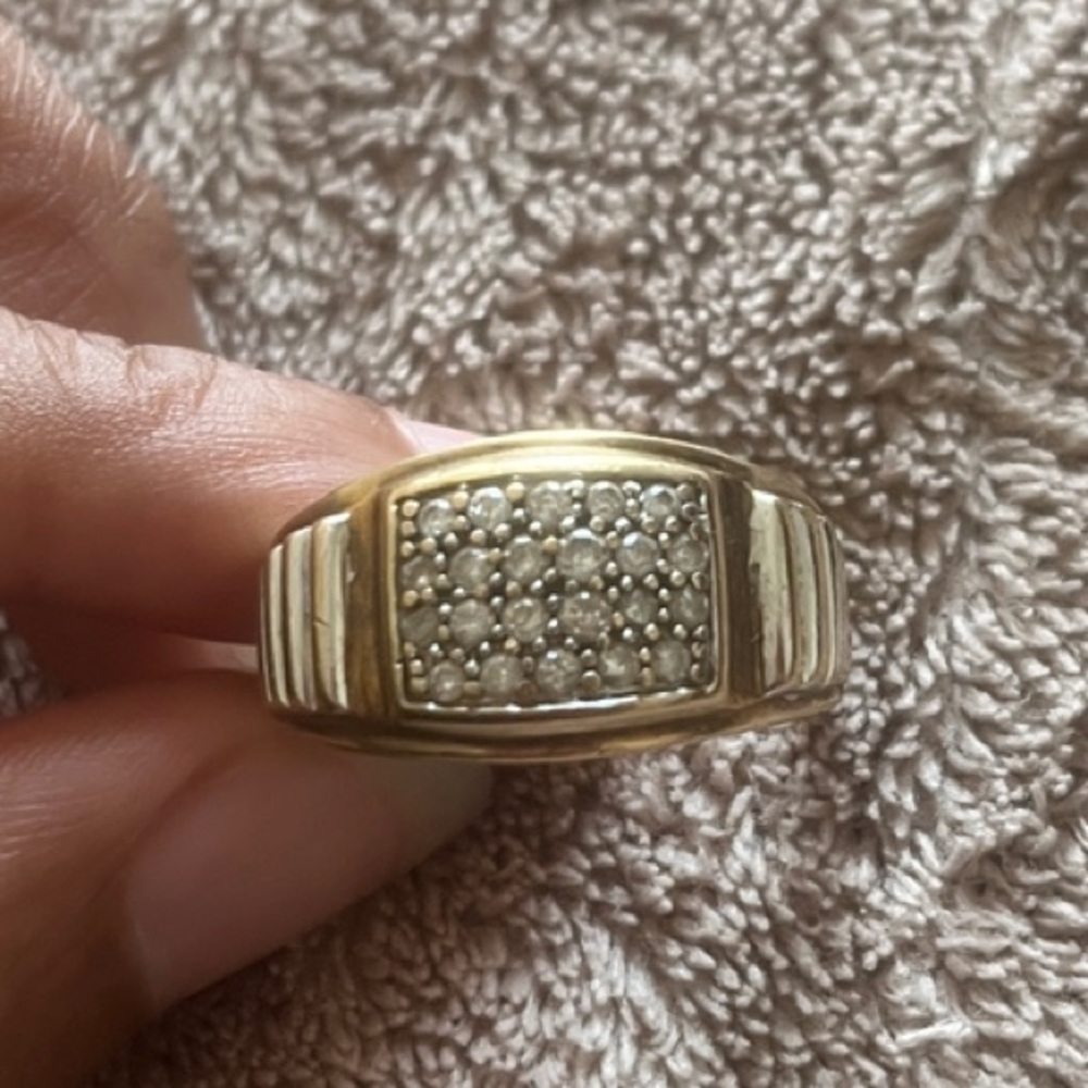 Vintage 10K Men Bracelet/ring Gold with Stepped Sides and Pave Rectangle